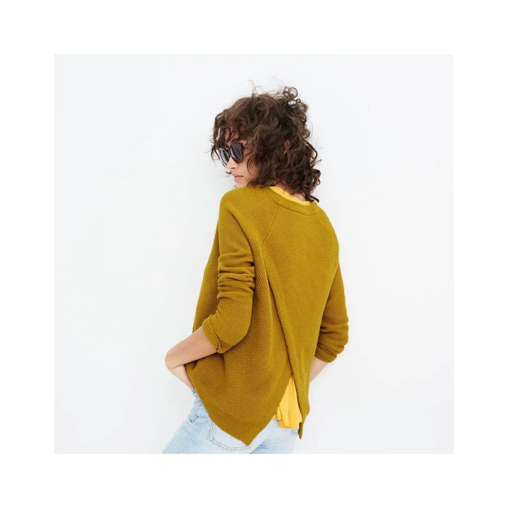 Madewell Province Cross-Back Sweater Small Mustard Yellow Cotton Blend G6851